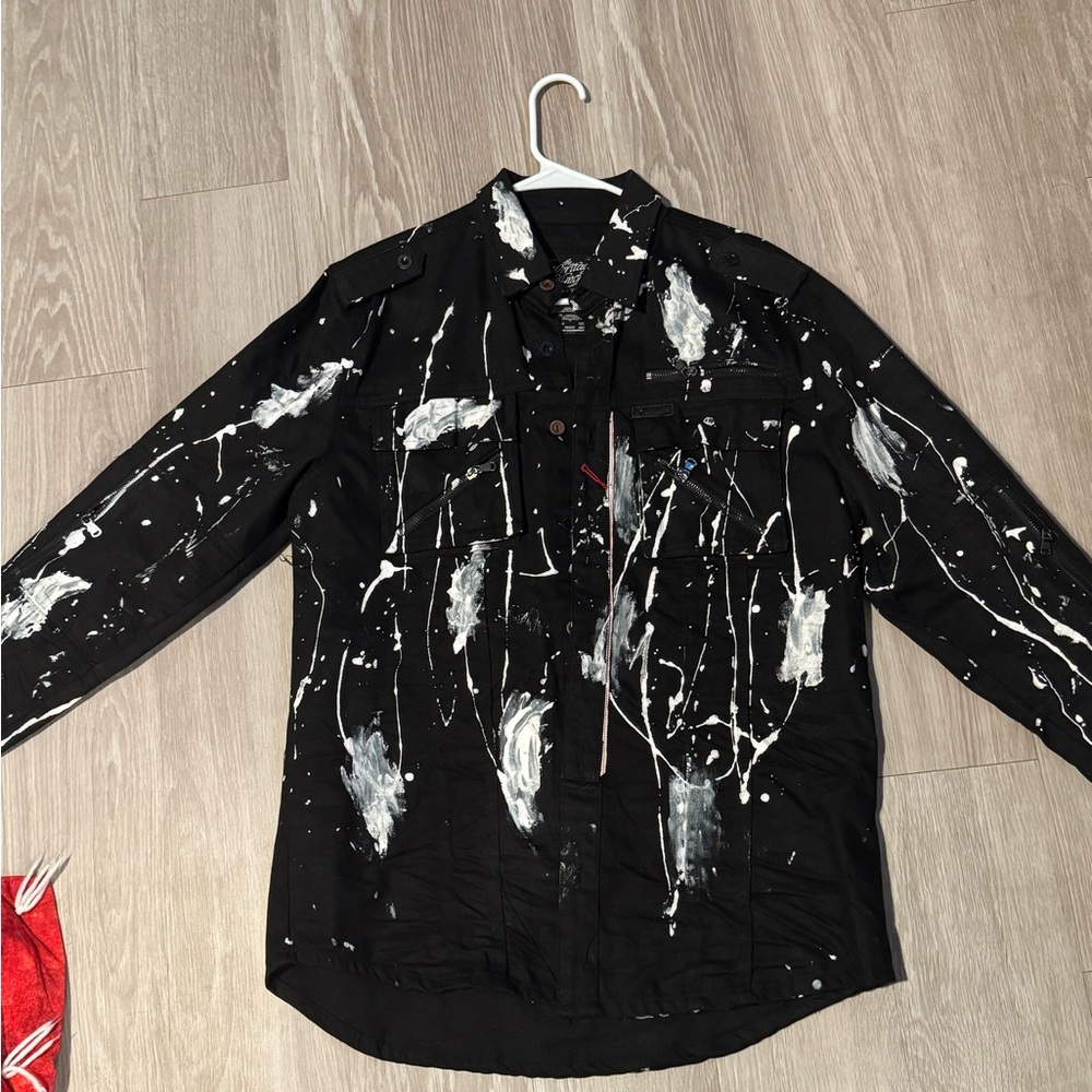 🎨🖤 Heritage American Paint Splatter Utility Jacket – Size M 🖤🎨